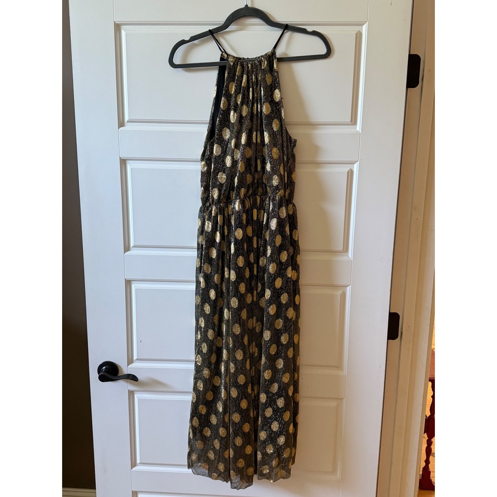 Anthropologie Sunday In Brooklyn Black Gold Halter Midi Dress Polka Dot Small - Picture 3 of 11